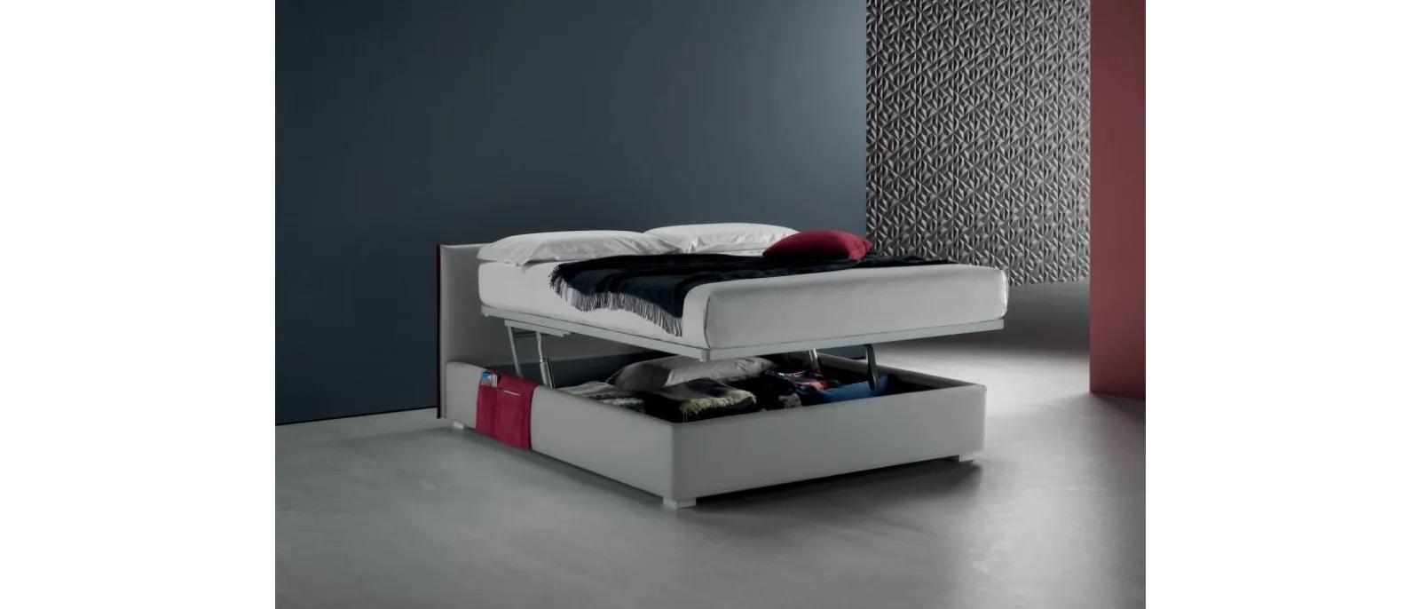 Letto in tessuto imbottito con testiera e box contenitore Good Rim di Bside