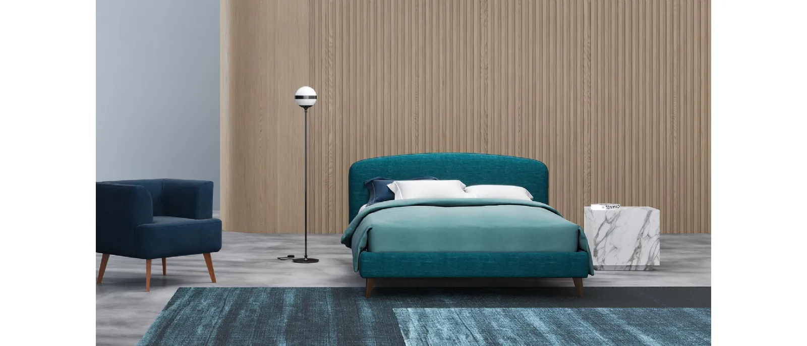 Letto in tessuto Harry con testiera arrotondata di Divaletti Home