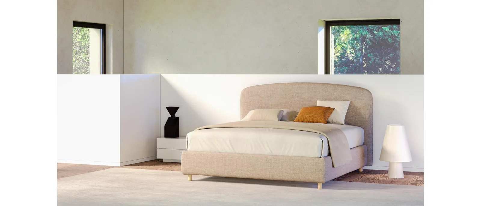 Letto in tessuto Harry con testiera arrotondata di Divaletti Home