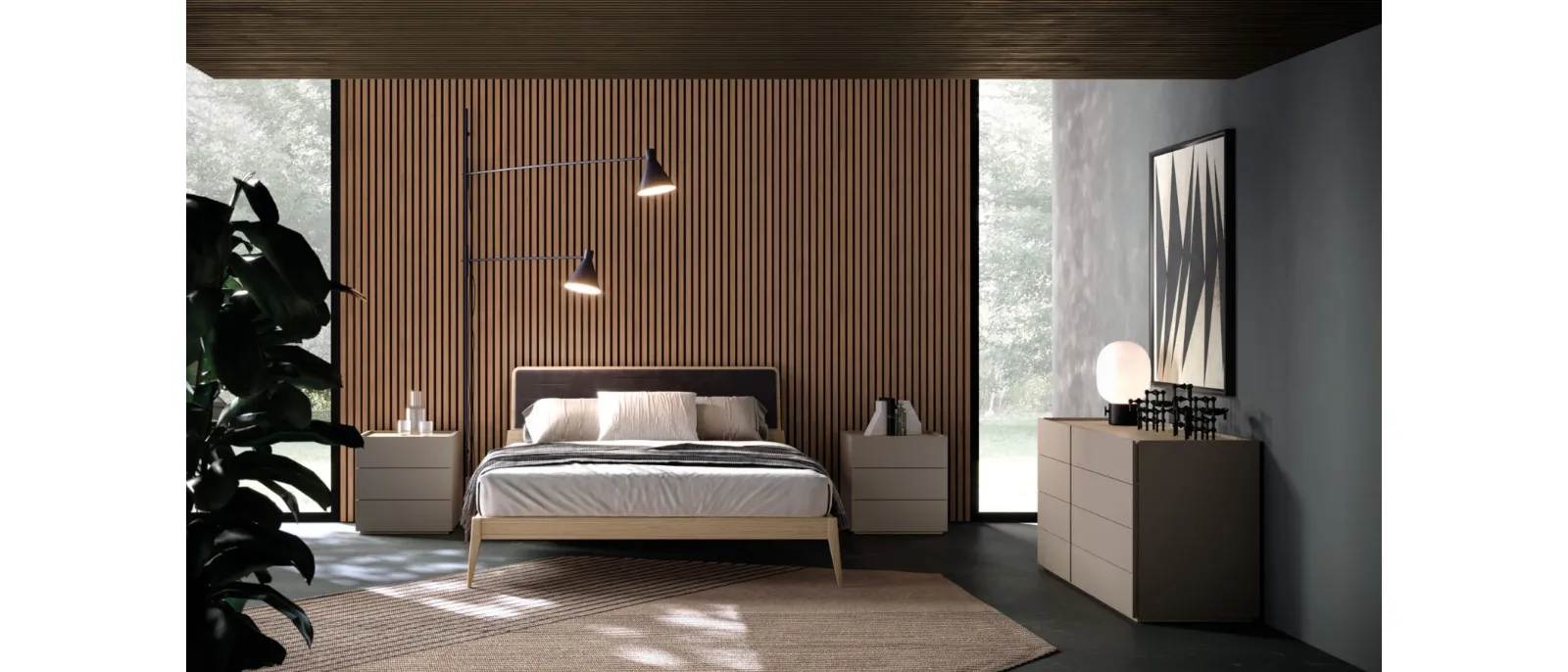 Letto Larissa Night 22 in materico Rovere con pannello in tessuto di Orme