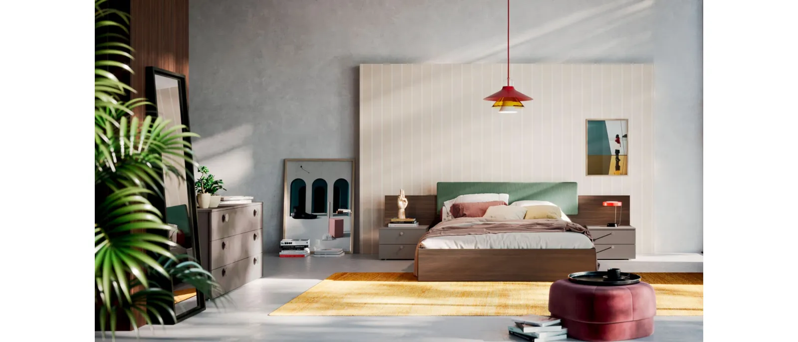 Letto con pannello in tessuto e box contenitore Diska di Orme