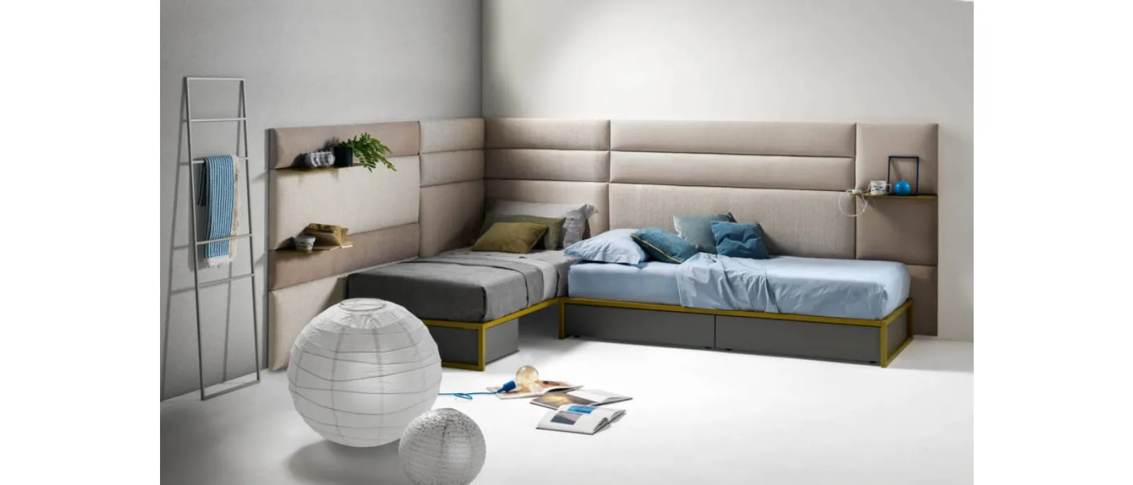 Letto singolo sommier con Pannelli Wall in tessuto di Bside