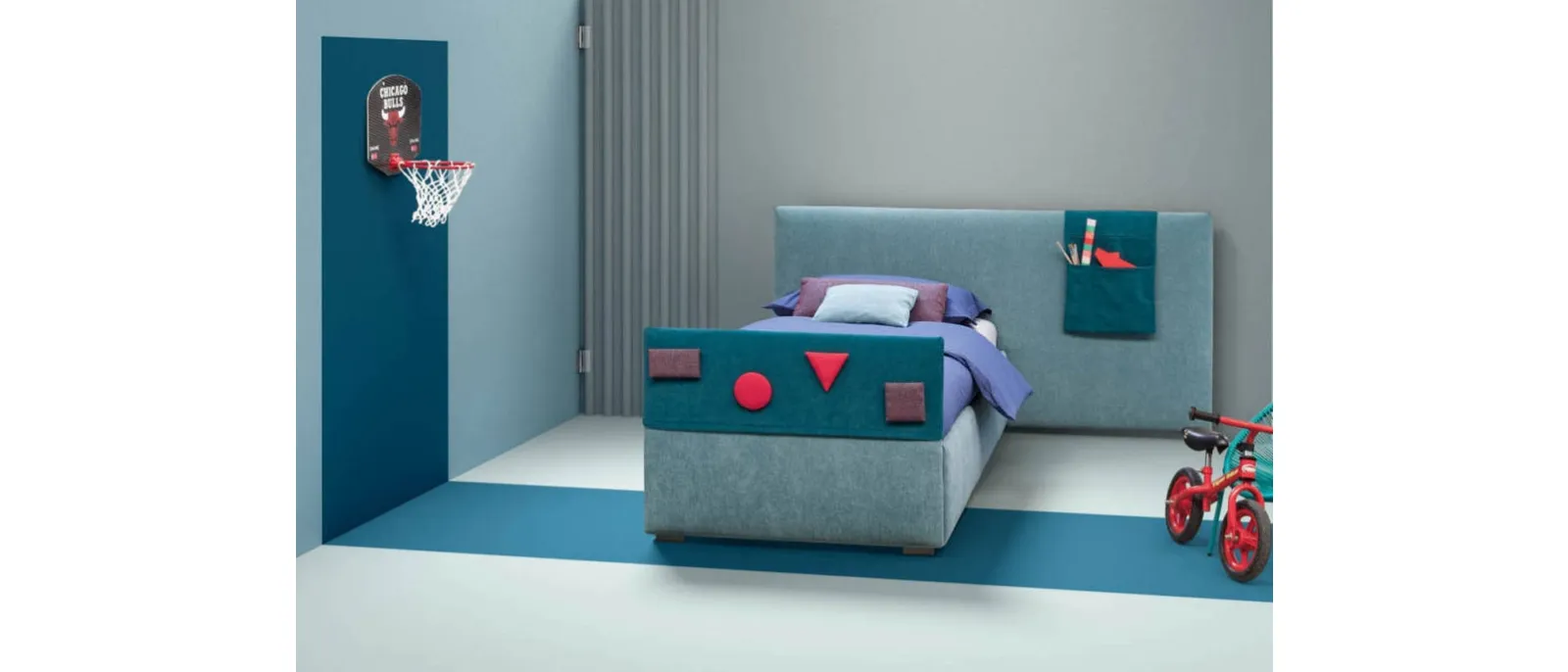 Letto singolo in tessuto con testiera e decorazioni Plain di Bside