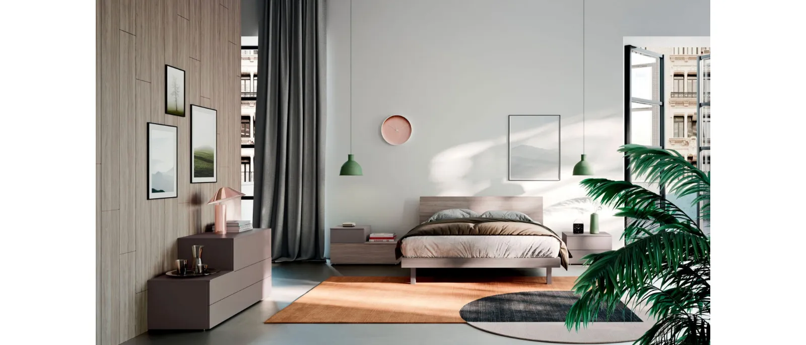 Letto matrimoniale con testiera Trapezio in materico Ossidato di Orme