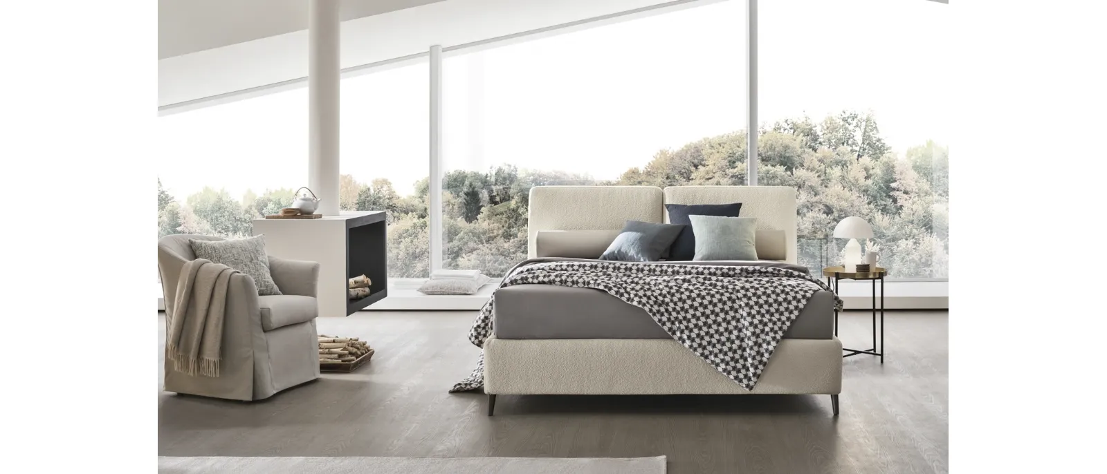 Letto Jago in tessuto con testiera e box contenitore di V&Nice