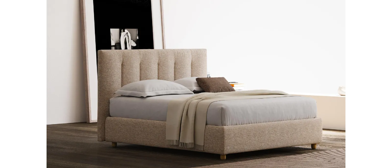 Letto in tessuto imbottito Zen con contenitore di Divaletti Home
