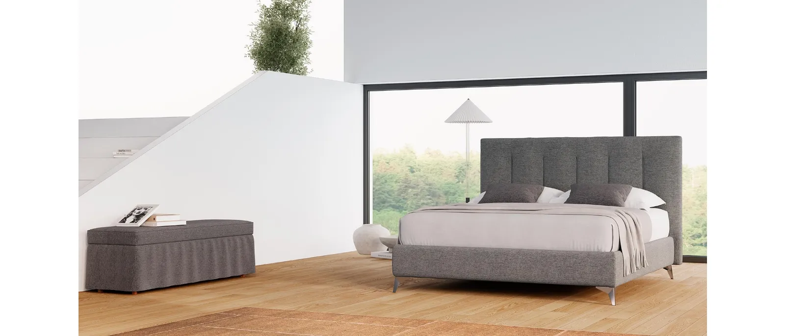 Letto in tessuto imbottito Zen con contenitore di Divaletti Home