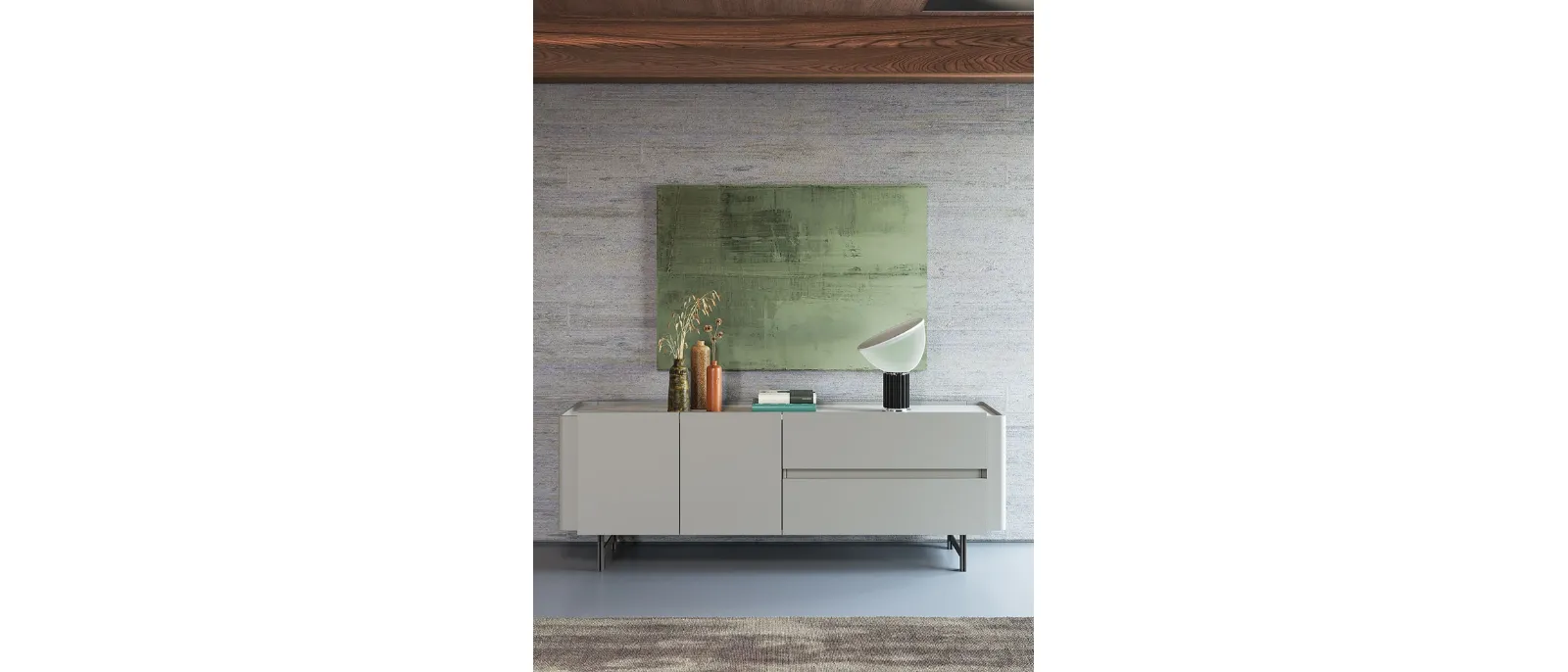 Madia Surf in laccato grigio silk con top in hpl marble sand di Astor Mobili