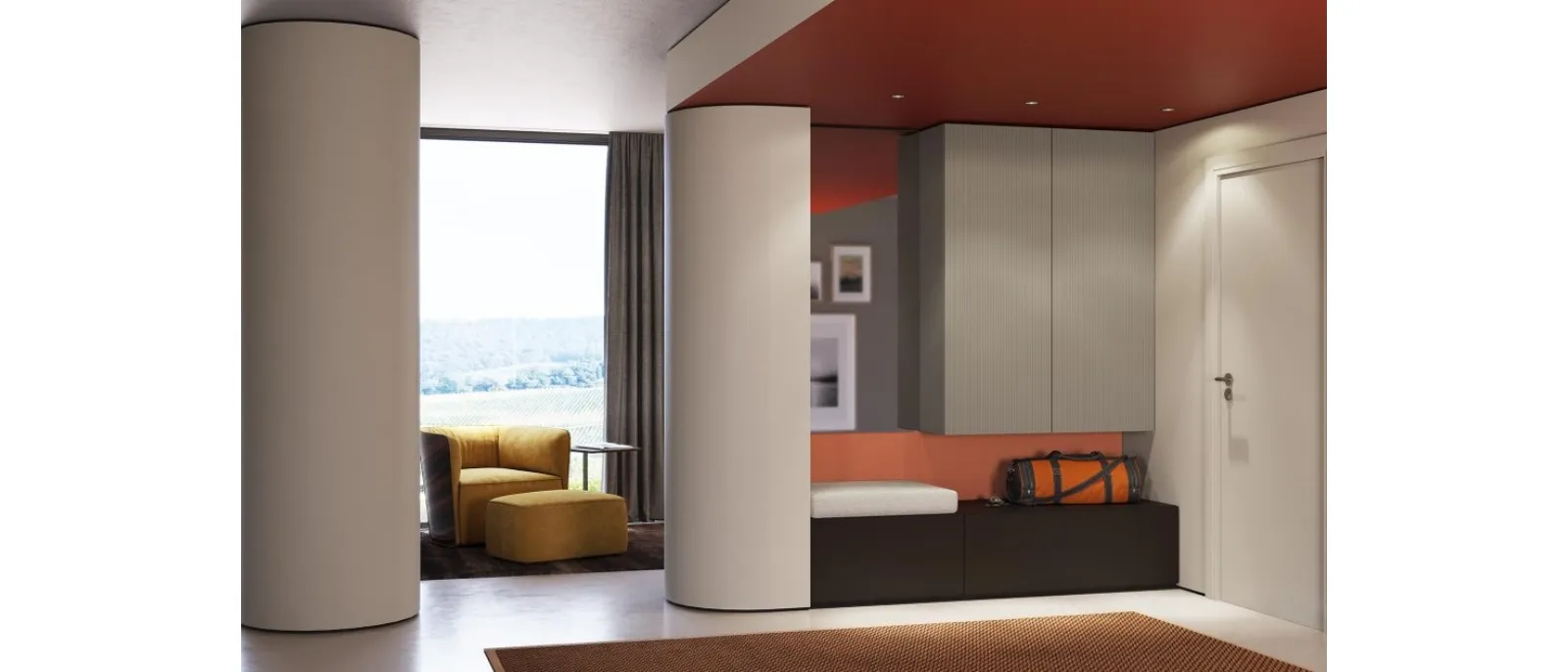 Mobile ingresso con specchio Type 04 in laccato opaco Castoro, Mattone e Moka di Astor Mobili