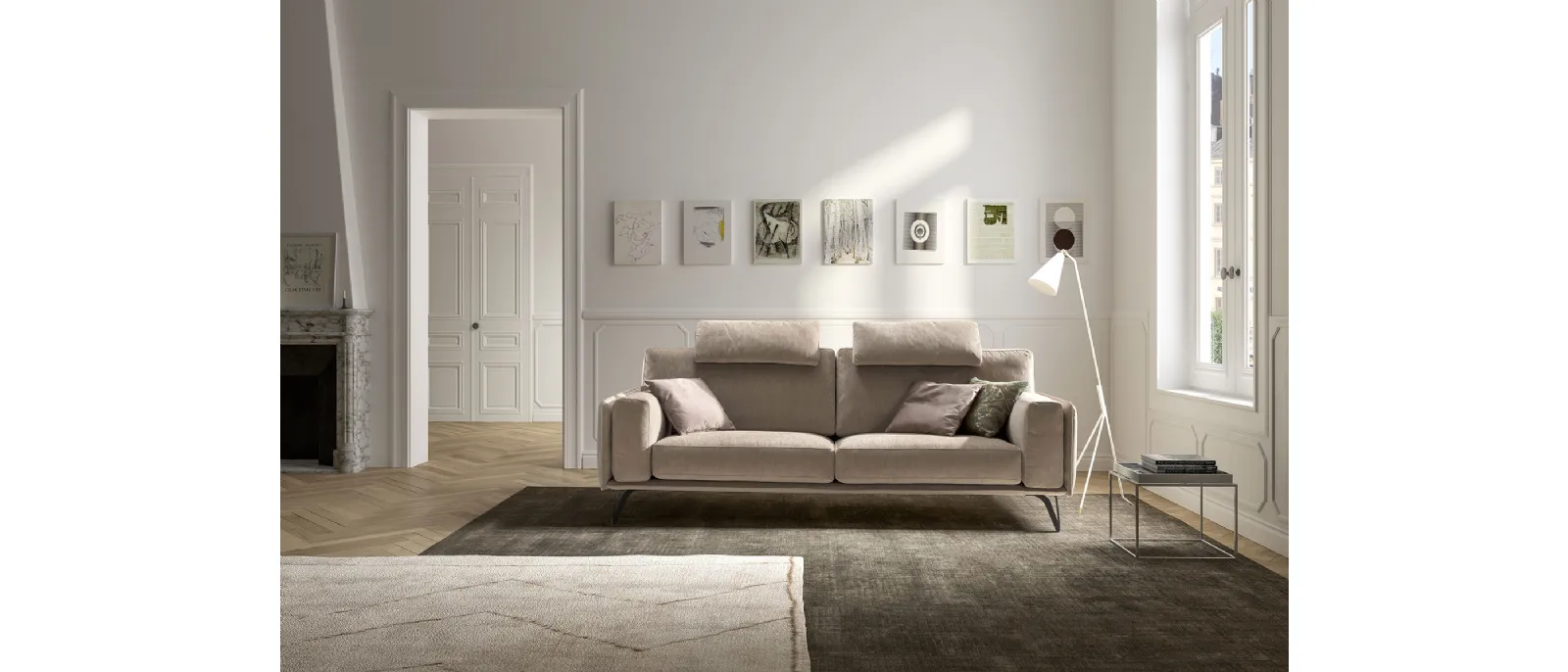 Divano lineare moderno in tessuto Living Bright di Samoa