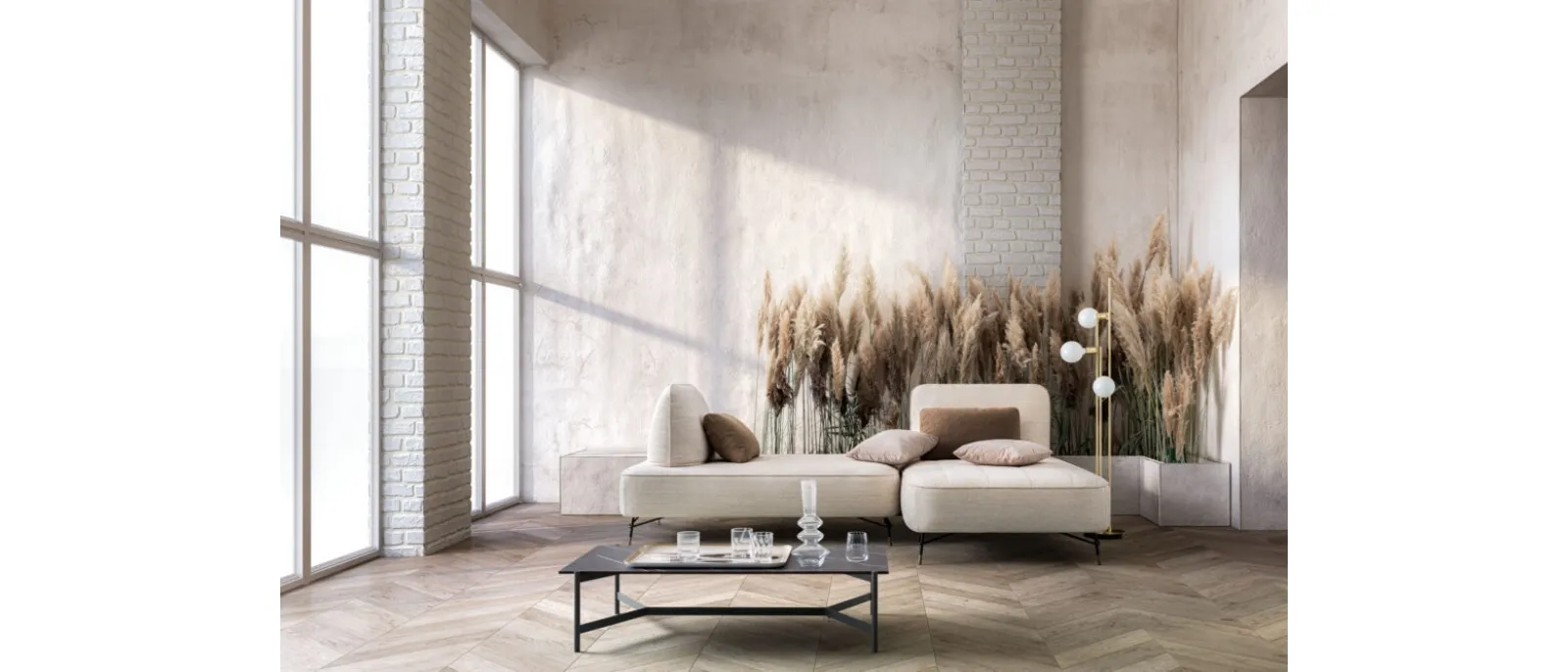 Divano in tessuto con penisola Matrix Special di Samoa