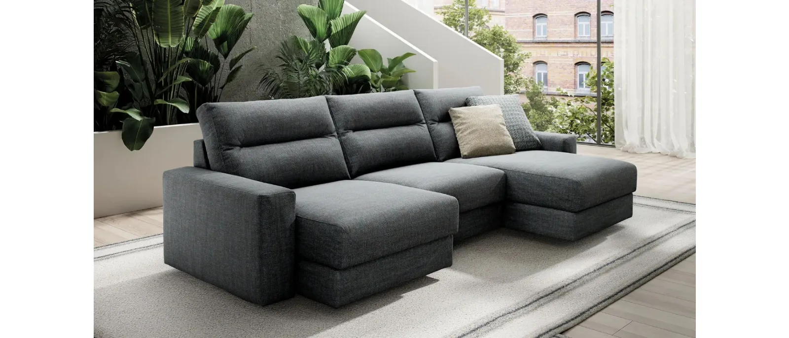 Divano lineare in tessuto con sedute allungabili Samir di Doimo Salotti