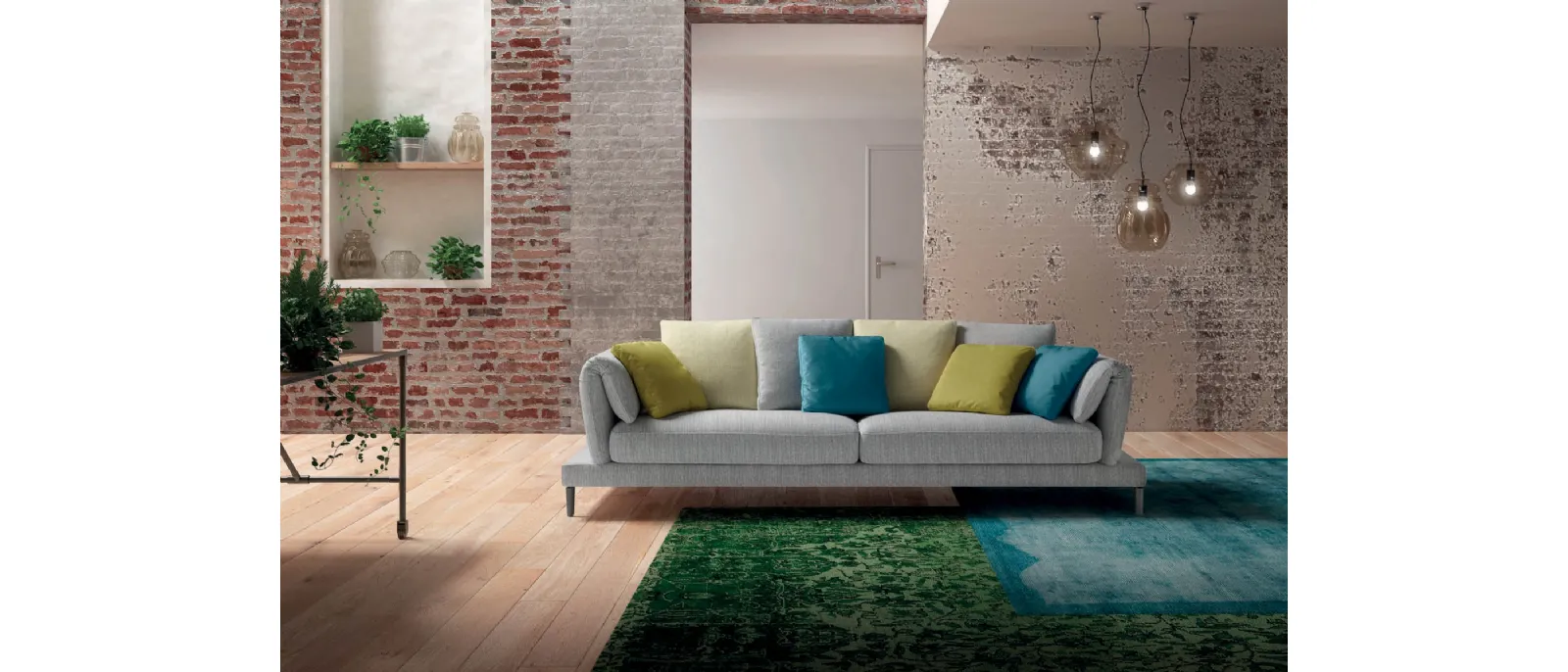 Divano lineare moderno in tessuto Upper Twist di Samoa