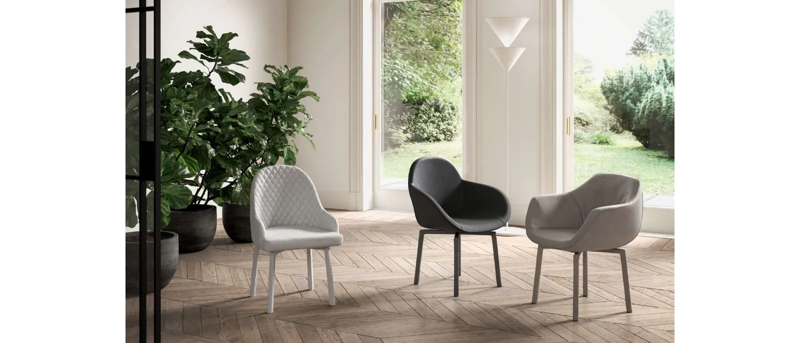 Sedia Demetra in pelle o tessuto di Ozzio