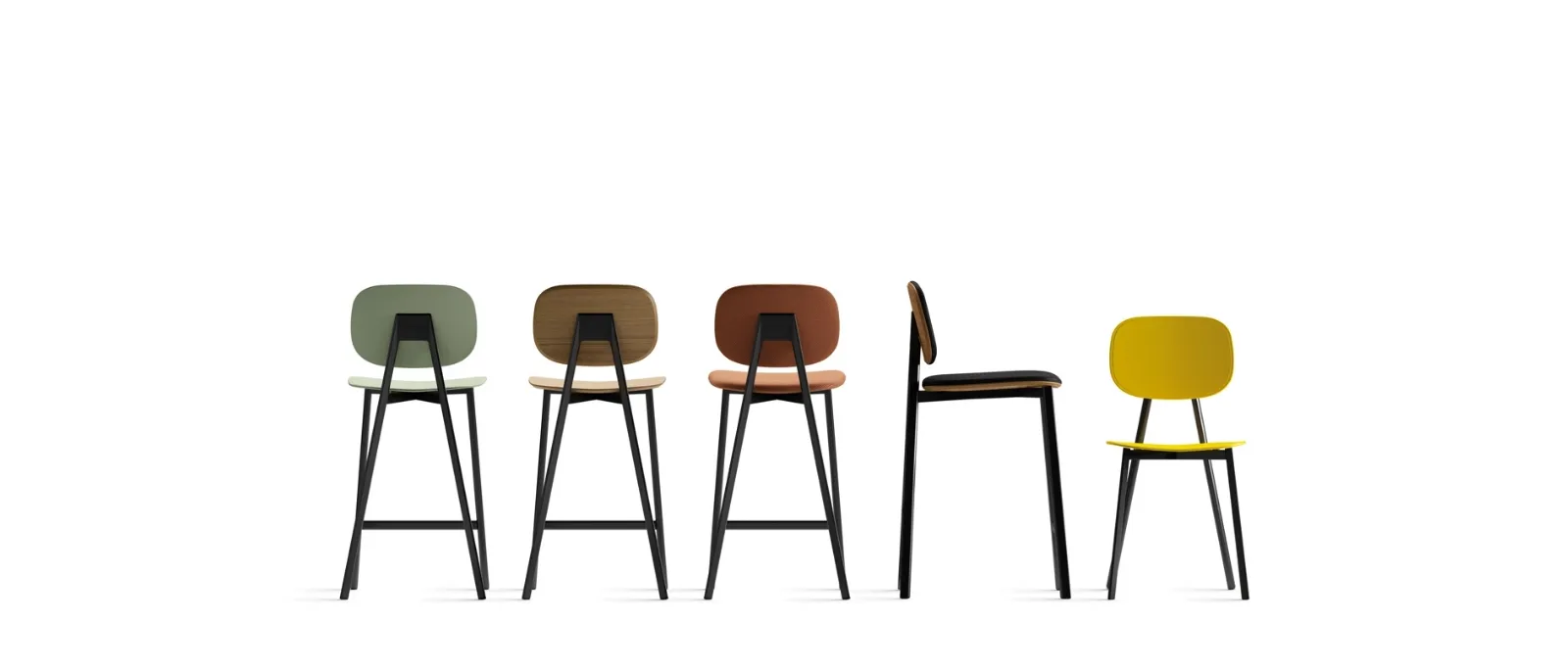 Sgabello Tata 6 SG con struttura in acciaio e seduta disponibile in varie finiture di Pointhouse