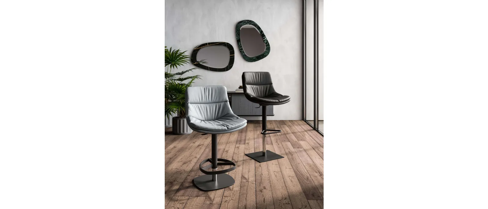 Sgabelli in pelle Coco e Noa di Ozzio