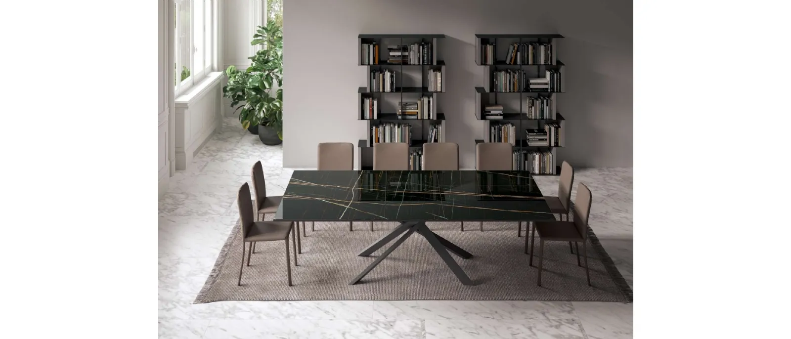 Tavolo allungabile 4x4 in Marble Glass di Ozzio