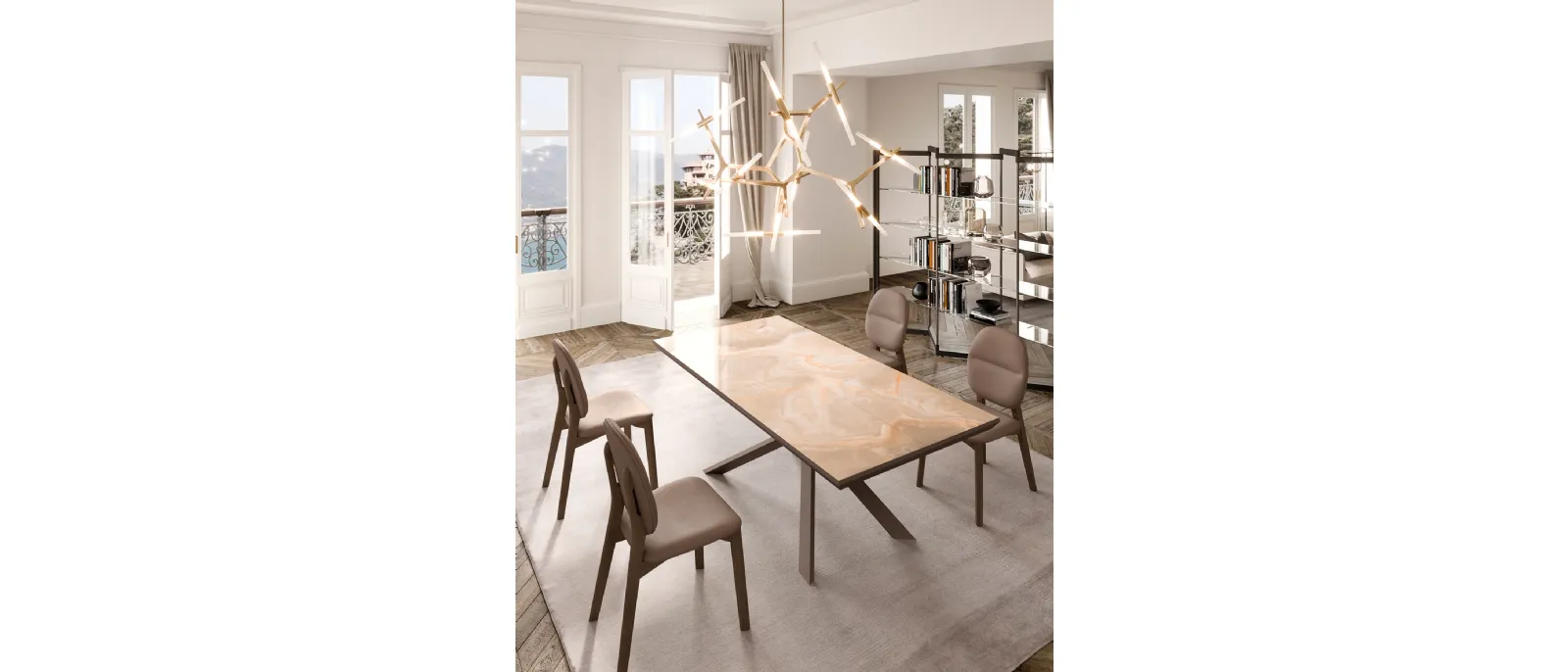 Tavolo allungabile 4x4 in Marble Glass di Ozzio