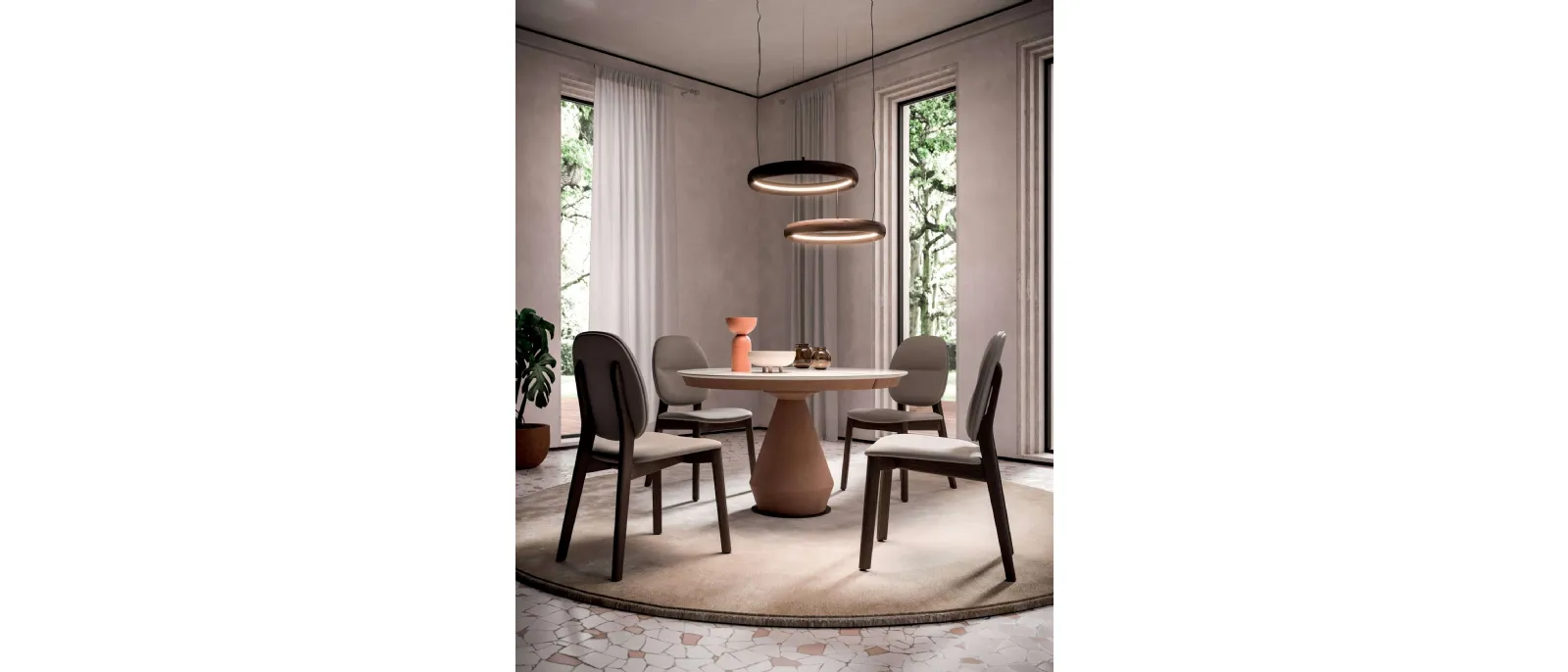 Tavolo allungabile Lycos con top in Marble Glass Calacatta Gold lucido e base in metallo verniciato Bronzo di Ozzio