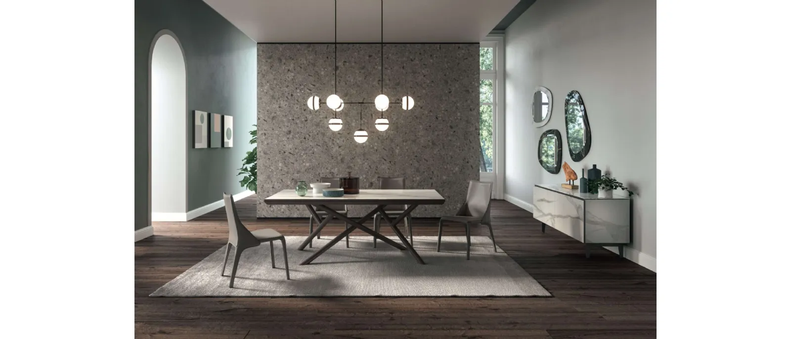 Tavolo allungabile Random Marble Glass di Ozzio