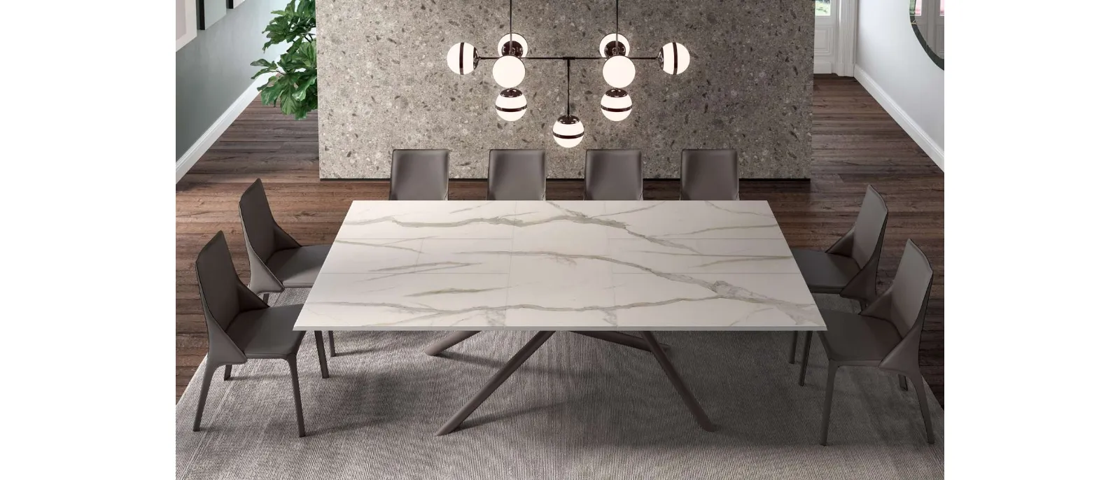 Tavolo allungabile Random Marble Glass di Ozzio