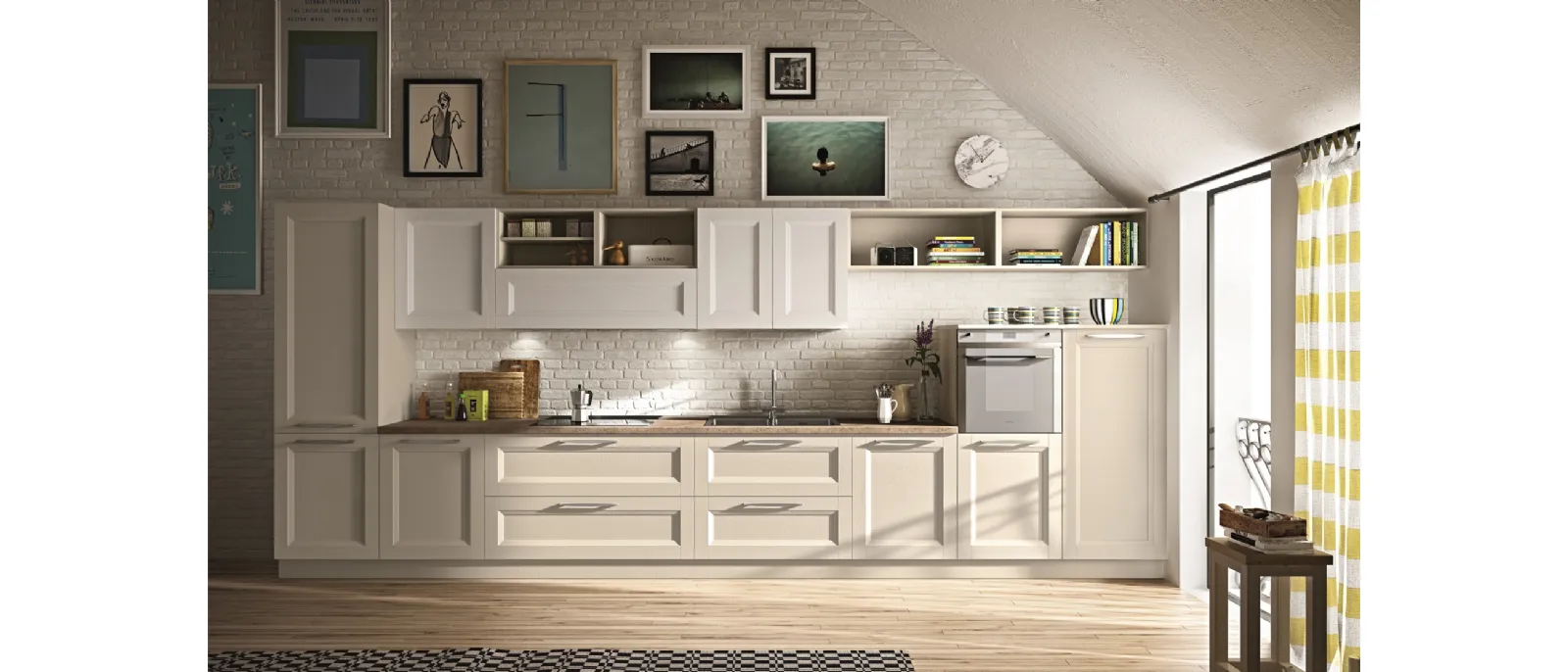 Cucina Classica lineare Alba 01 in legno laccato di Essebi