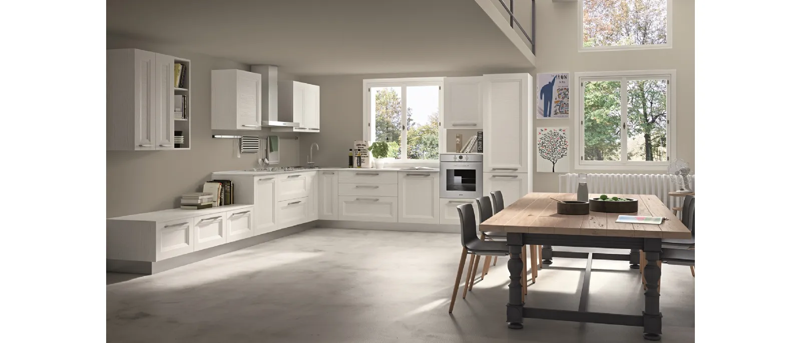 Cucina Classica angolare Alba in Frassino finitura Bianco di Essebi