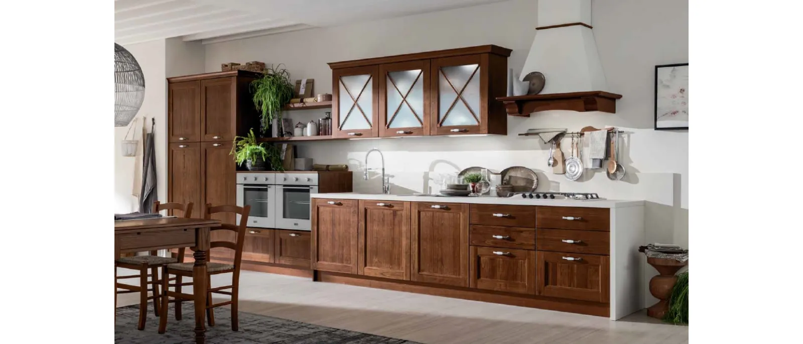 Cucina Classica lineare Eva in legno Tinta Noce di Arrex