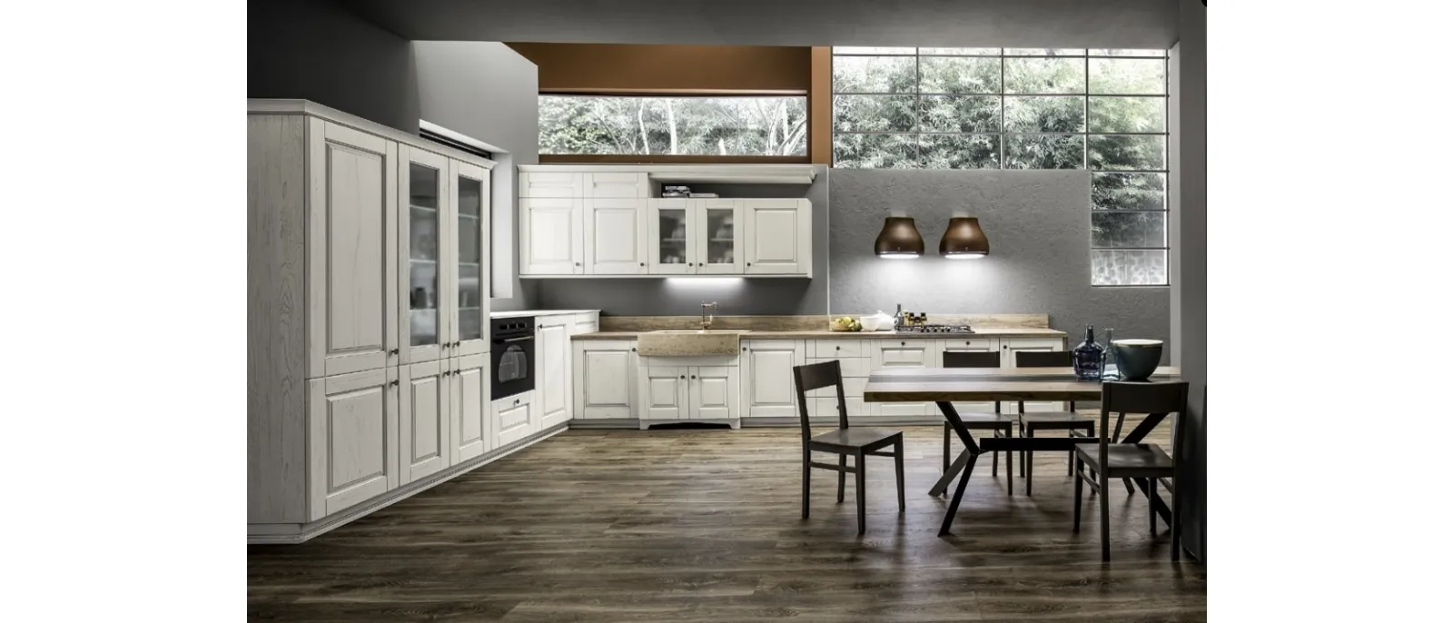 Cucina Classica angolare Nora 05 in legno laccato Decapé Gesso di Arrex