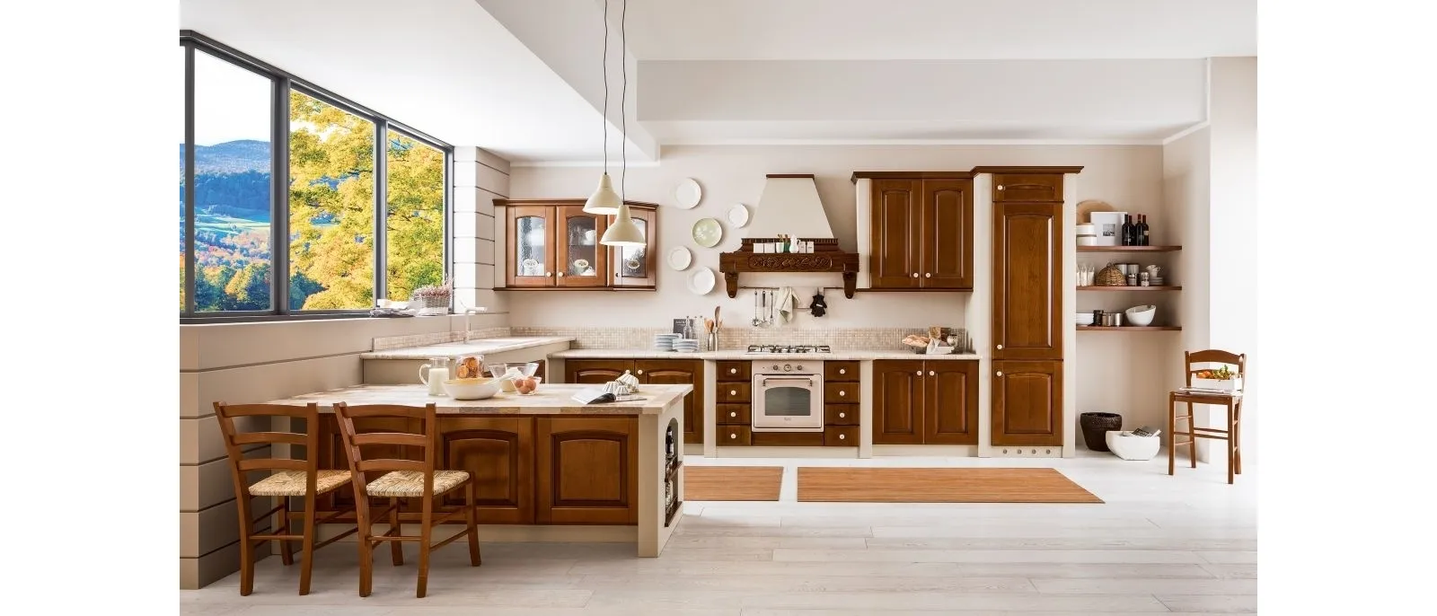 Cucina in Muratura con penisola Magda 06 in finitura Ciliegio di Arrex