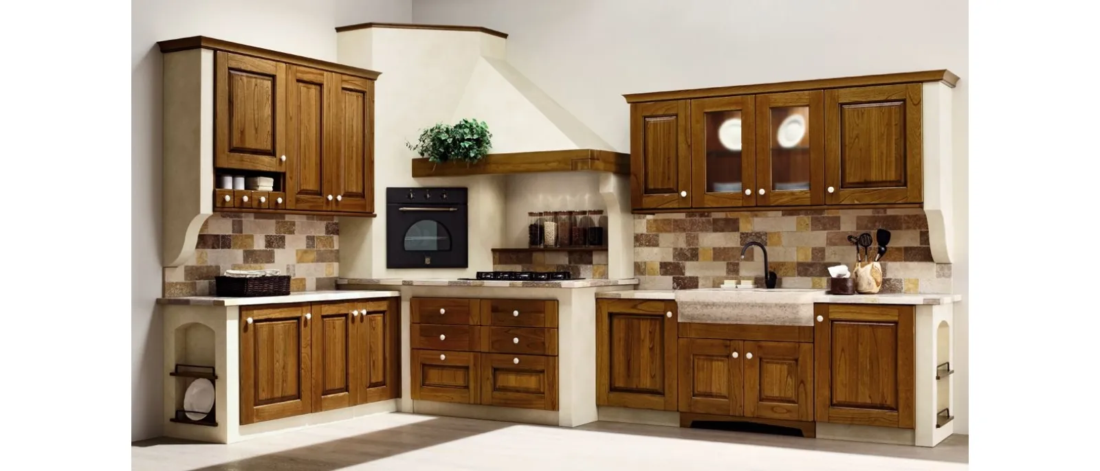 Cucina angolare in Muratura Nora in legno tinta Noce di Arrex