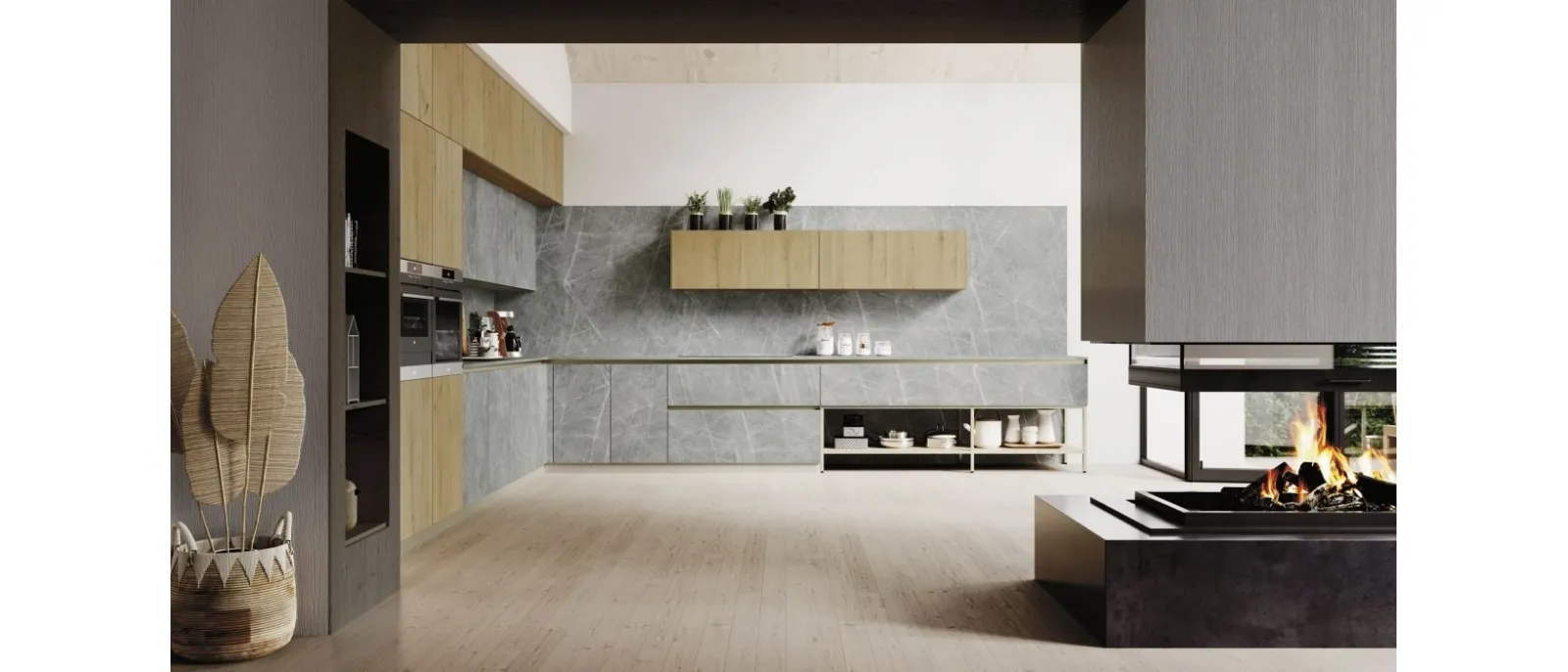 Cucina Moderna angolare AL 32 06 in Gres Pietra e Rovere di Arrex