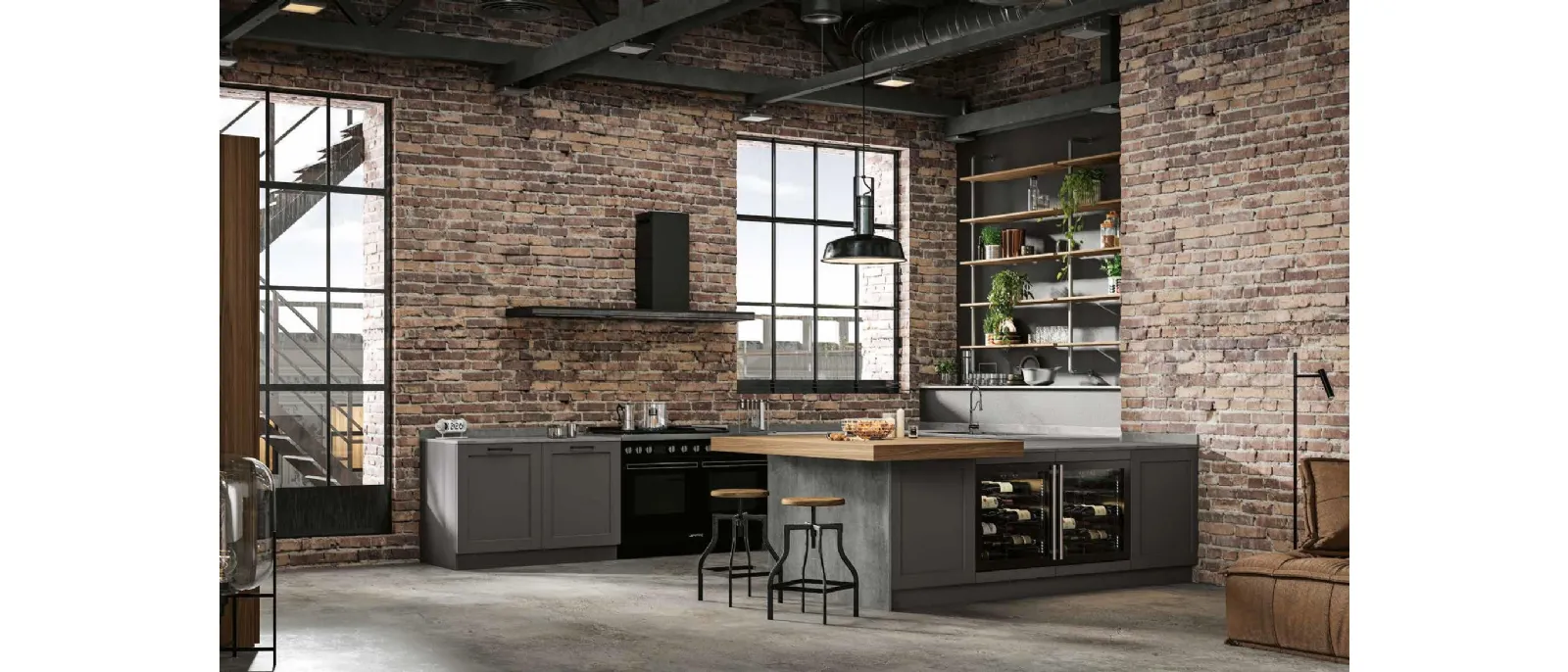 Cucina Moderna con penisola Curry Industrial di Arrex