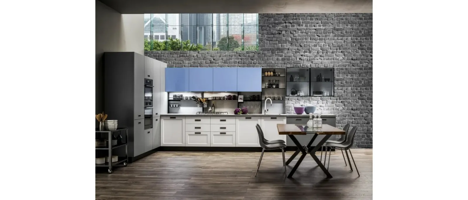 Cucina Moderna Dallas 05 in PET Zucchero Grigio e Timo di Arrex