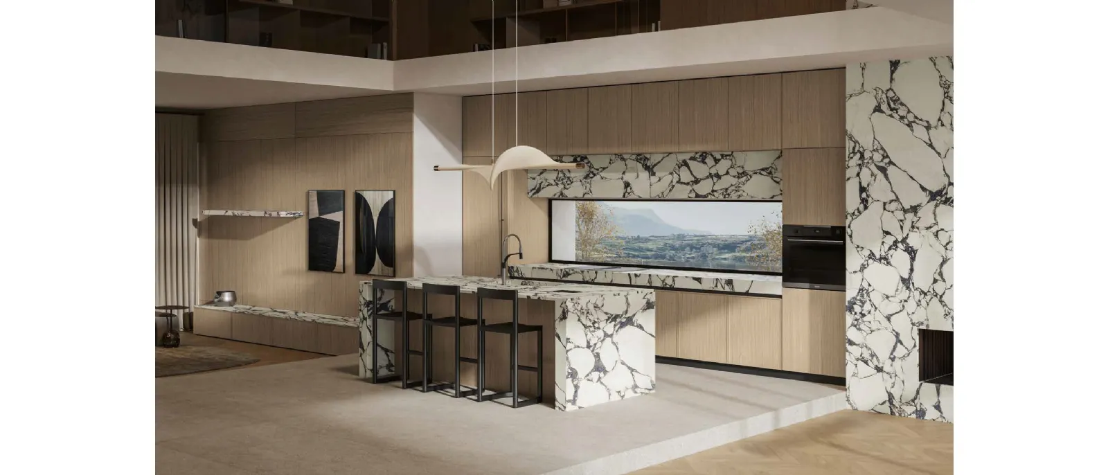 Cucina Moderna in rovere e gres con isola Daytona Elegant di Arrex
