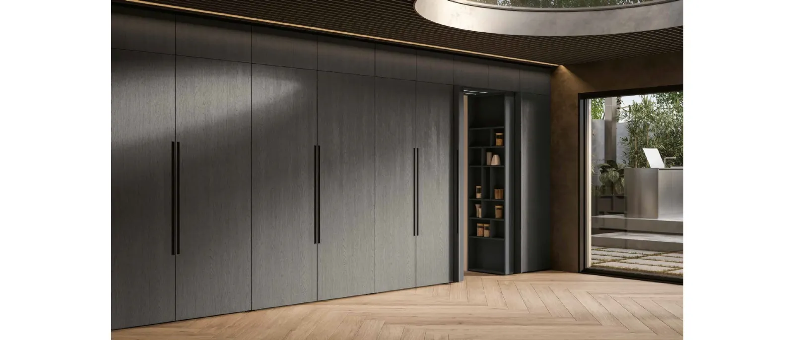 Cucina Moderna lineare Daytona Living con ante scorrevoli in legno di Arrex