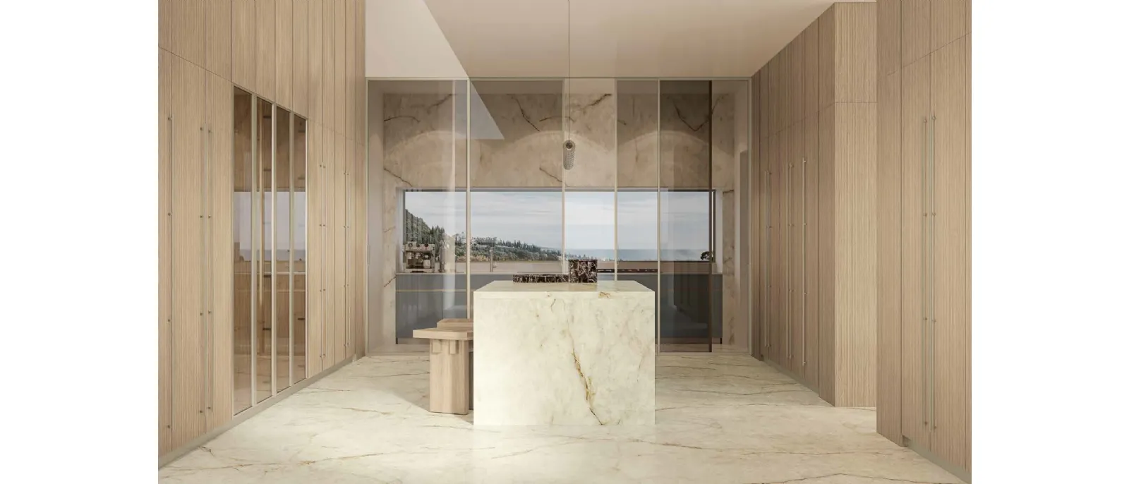 Cucina Moderna lineare in vetro Daytona Natural di Arrex