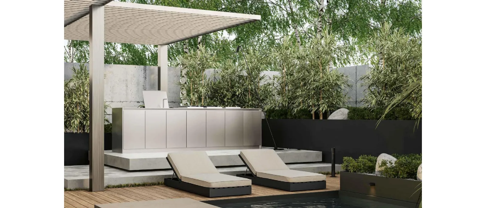 Cucina Moderna lineare Daytona Outdoor in acciaio inox di Arrex