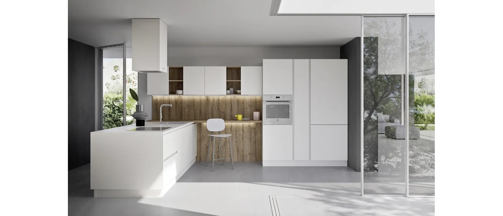 Cucina Moderna con penisola Easy 006 in pet e rovere di Ar-due