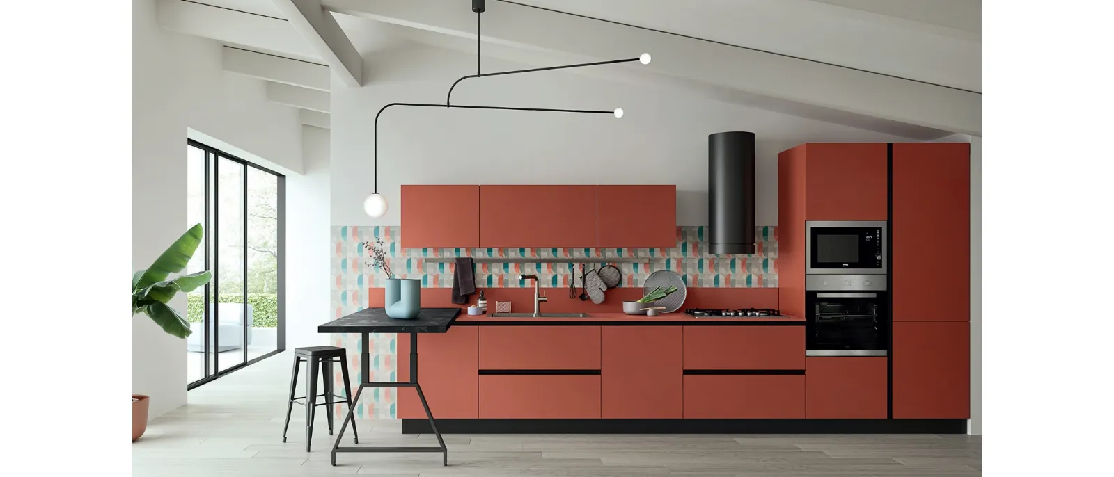 Cucina Moderna lineare in laccato opaco Easy 007 di Ar-due