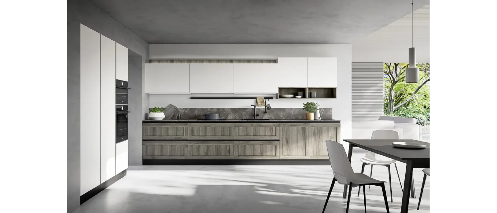 Cucina Moderna ad angolo Easy 013 in pet quercia e bianco di Ar-due