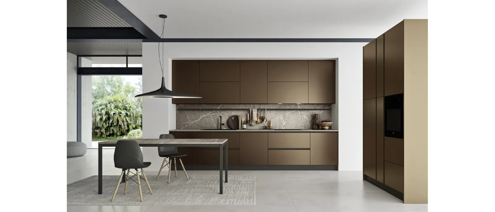 Cucina Moderna ad angolo Easy 014 in pet acciaio bronzato di Ar-due