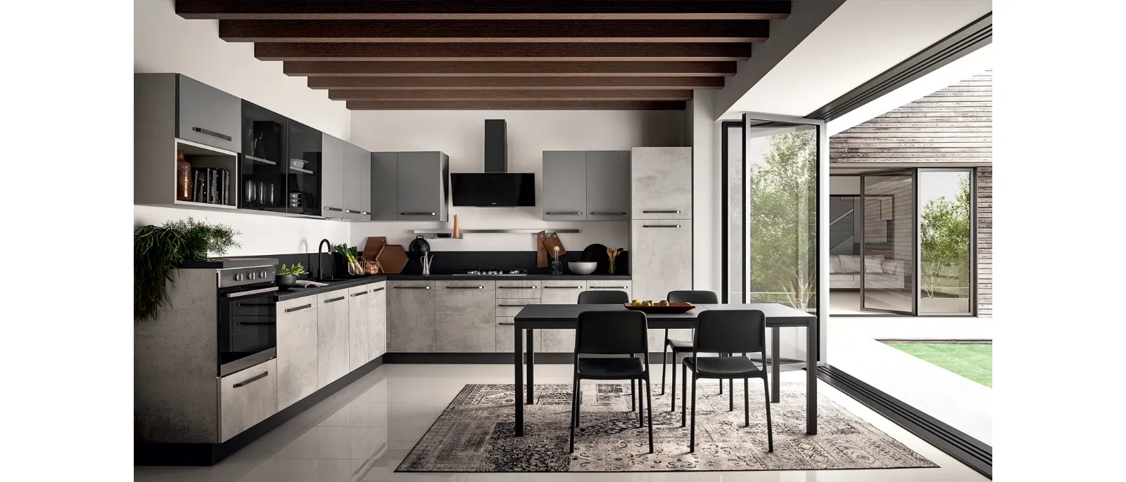 Cucina Moderna in laccato e effetto cemento ad angolo Easy 015 di Ar-due