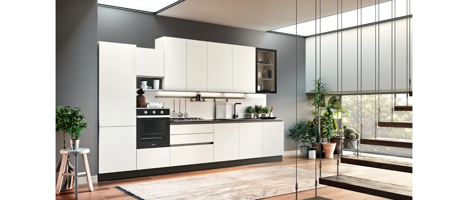 Cucina Moderna in laccato opaco lineare Easy 016 di Ar-due