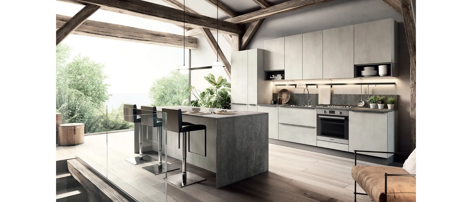 Cucina Moderna effetto cemento in linea Easy 017 di Ar-due