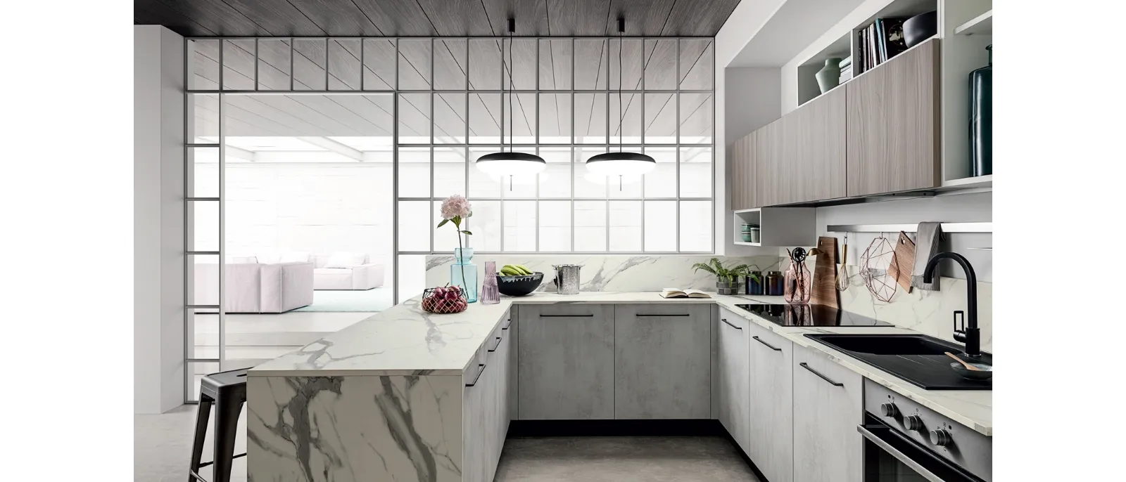 Cucina Moderna effetto cemento con penisola Easy 026 di Ar-due