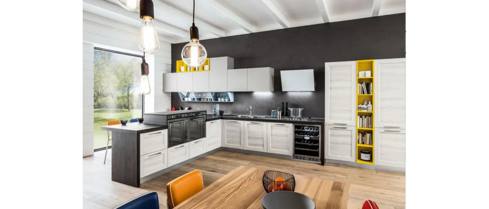 Cucina Moderna con penisola Fiorella 06 in laminato meringa di Arrex