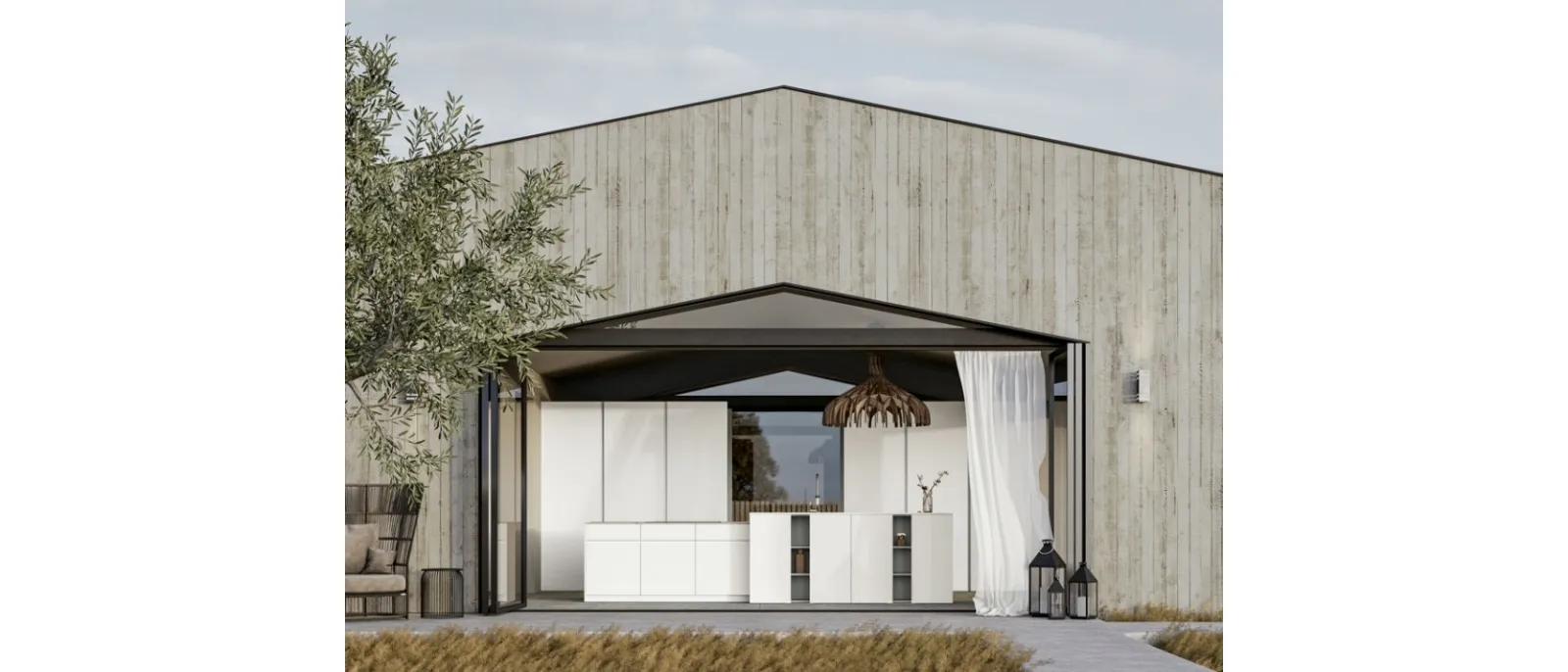 Cucina Moderna con isola Gea 03 in PET Calce di Arrex