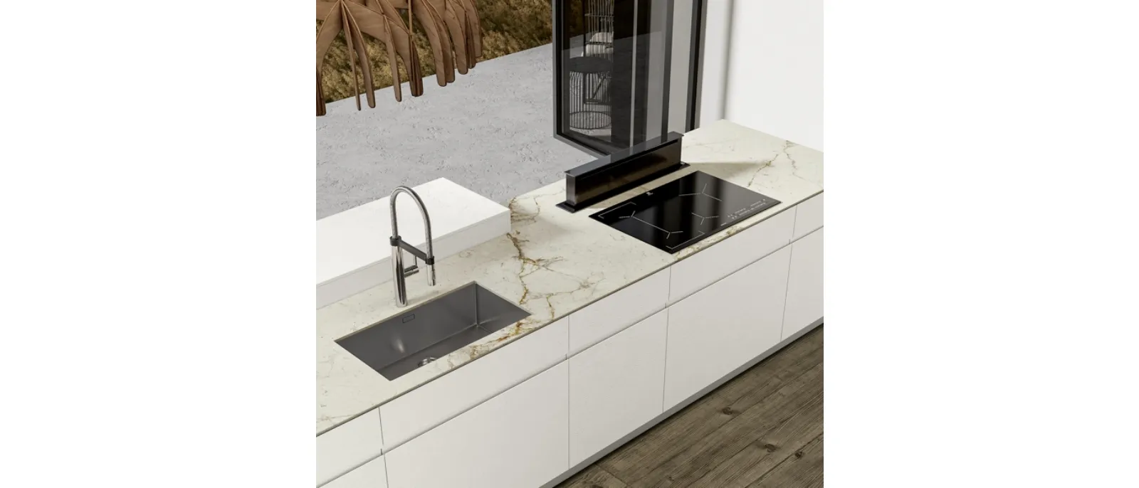 Cucina Moderna con isola Gea 03 in PET Calce di Arrex