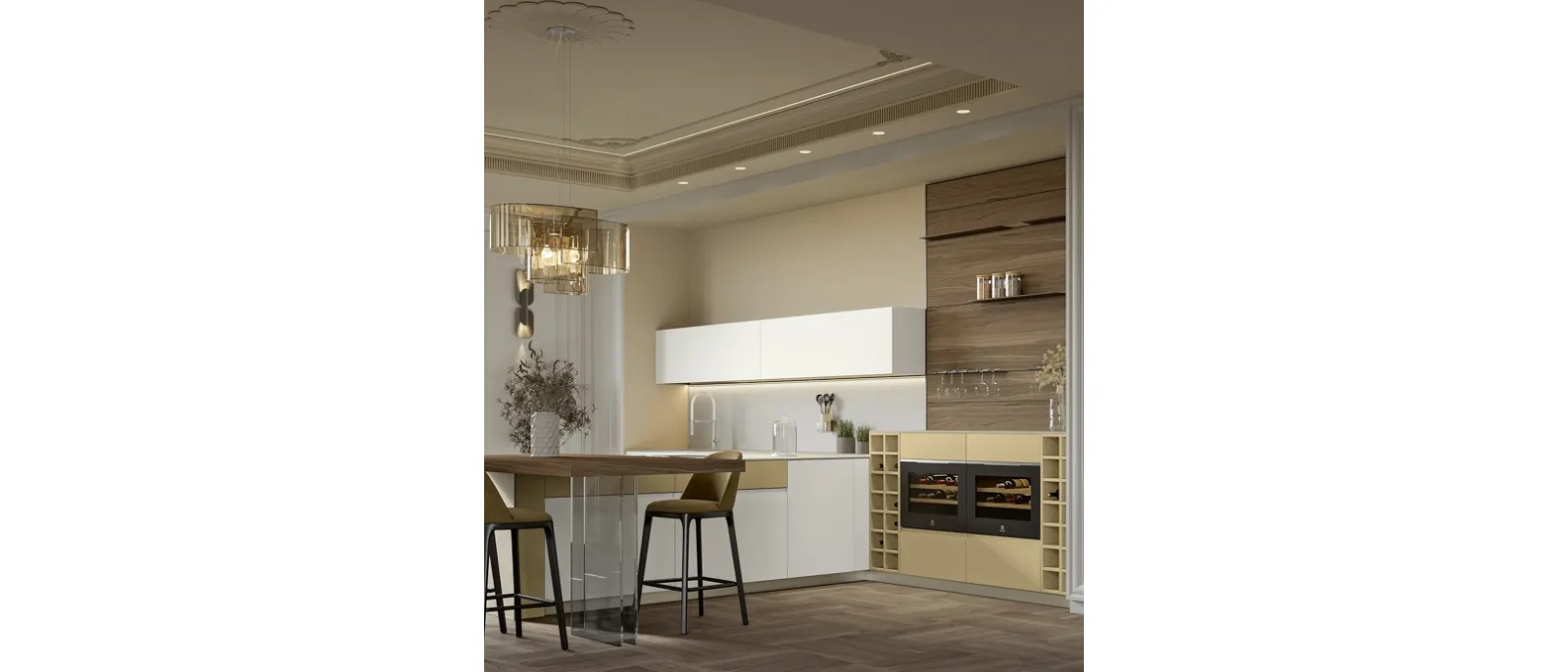 Cucina Moderna con penisola Gea 04 in PET Zucchero e laccato di Arrex